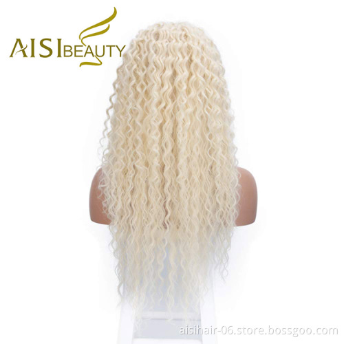Aisi Beauty Top Quality Vendor Long Wavy 13x6 Kinky Curly 613 Blonde Swiss Lace Synthetic Hair For Black Women Lace Front Wig